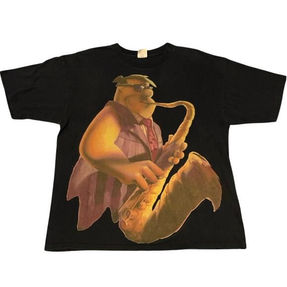 Vintage 90s Fred Flintstone Saxophone Jazz Cartoon Single Stitch Shirt Adult XL - Picture 1 of 5